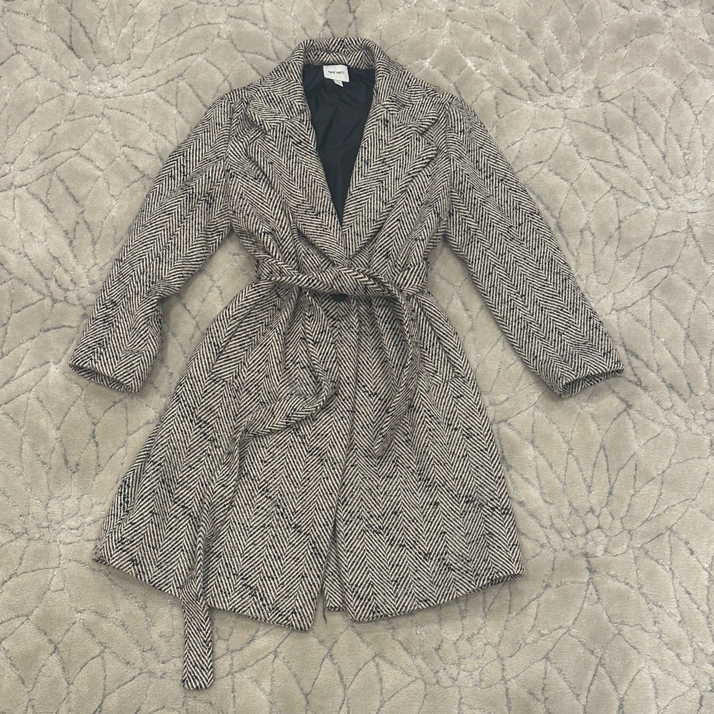 Sale Nine West Black and Tan Herringbone Trench Coat